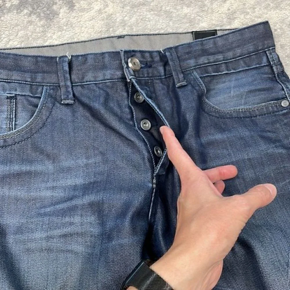 Jack & Jones Mens Straight Leg Jeans Dark Blue Button Fly Relaxed